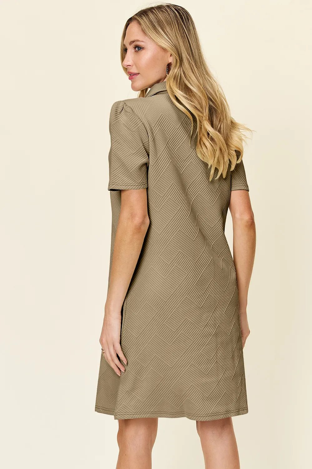 Double Take Collared Short Sleeve Textured Dress - Bela Fils BoutiqueBela Fils Boutique